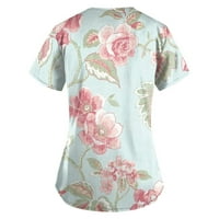 Ženski kratki rukav V izrez cvjetna bluza za ispis na vrhu Ležerne prilike labave majice MINT Green XL