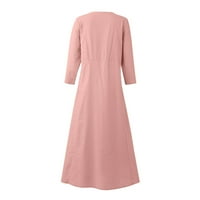 Haljina haljina Ženska modna casual puni rukav boju pamuk ružičasta l