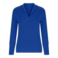 Apfuyy dukseri za žene Cleariance Casual Plit Dugi rukav Rukover i džemper od vrata Top plave veličine