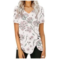 Bazyrey Womens V-izrez ženska cvjetna bluza s kratkim rukavima, Ležerne prilike Tuničke košulje bijele