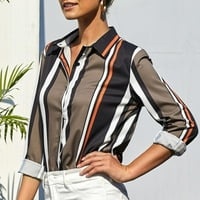 Ženska bluza s dugim rukavima Top Dugme Down majica Slim Striped V vrat Ležerne majice