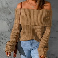 Taqqpue ženski pleteni džemper s pulover s dugim rukavima s ramena seksi džemper Chunky Solid Color