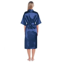 Xmarks Ženski svileni satenski haljivi kimono satenski ogrtač za žene i muškarce Srednja duljina odjeća za spavanje haljina kratkih rukava s remenom S-2XL