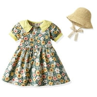 niuredltd djeca dječja dječja djevojaka proljeće ljeto cvjetno pamuk kratki rukav princeza haljina hat