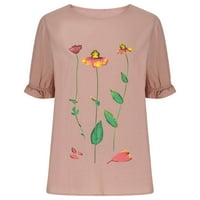 Ženski ljetni dugi rukav pamučni posteljina cvjetni ispis bluza labav rukavi majica L
