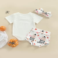 Meihuida Baby Halloween Outfits Skraćeno rukav Pismo Ispis ROMPER SHORTS TOP CANT HAT set