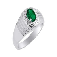 * Rylos Classic Halo Green Emerald & Diamond Ring - May Birtystone * Sterling Silver