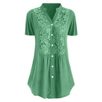 Modne žene casual plus veličine čipke čvrste kratke rukave V-izrez bluza za bluzu Green XL