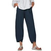Liacowi ženske povremene pamučne posteljine elastične labave pantalone obrezane hlače plus veličina