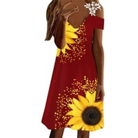 Ženski ljetni haljina Ženska haljina Ležerne prilike ljetne majice Ispis kratkih rukava Jesen midi haljine za žene crvene velike