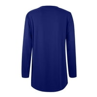 Ženske vrhove bluza moda dugih rukava čvrste žene T-majice CREW vrat ljetni tunik Tee plavi 2xl