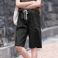 Široke pantalone za noge za žene Visoki struk Žene Ljetni čvrsti elastični struk dvostruki džep casual