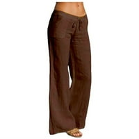 Hlače Žene Modne ženske ležerne pune pamučne posteljine elastične struke vučne hlače duge široke pantalone