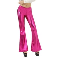 Ženske zvonine kožne hlače visoke struk rastezljive hlače od bljeskalice u boji svijetli pantalone za