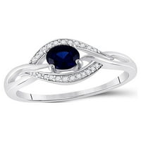 Jewels Sterling Silver Women Okrugli laboratorijski plavi Sapphire Solitaire Diamond Ring CTTW