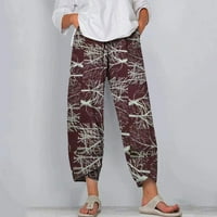 Hlače za žene ženske pamučne posteljine tiskane hlače labave hlače za noge elastične struine pantalone