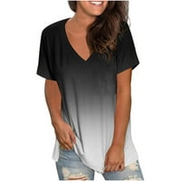 Žene ljetne vrhove Casual O-izrez majice kratkih rukava Gradijent kontrastni blok pulover T-majice za