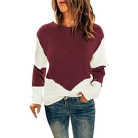 Ženski džemperi Crew izrez dugih rukava Pulover TOP kontrastna košulja u boji džemper crvena