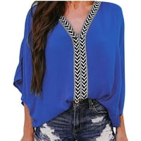 Na prodaju ženska majica s dugim rukavima udobne ljetne tanke dugih rukava V čvrsti boju, plavi