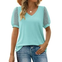 Ženske plus veličine, ženske bluze, modni ženski kauzalni V-izrez Vintage Solid bluza Majica kratkih