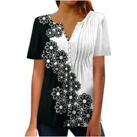 Pulover Duksevi za žene Grafički labav majica Crew izrez kratkih rukava Print Black XXL