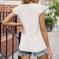Ženske vrhove Dressy Casual Solid Colock Crochet majica Summer V-izrez ruffle rukave labavo Potpuno