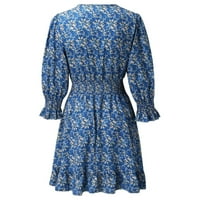 Ženske oblače V-izrez cvjetna haljina dužine lakta srednje dužine A-line haljine plava 2xl