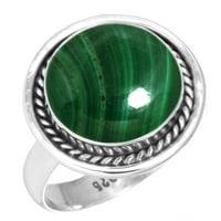 Sterling srebrni prsten za žene - Tinejdžeri Zelena prirodna malhit dragulja Srebrna prstena Veličina