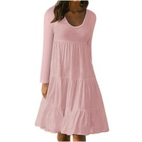 Efsteb Plus Veličina haljina za žene Ležerne prilike ljetna haljina scoop vrat kratki rukav haljina labave boje mini haljina ružičasta xxl