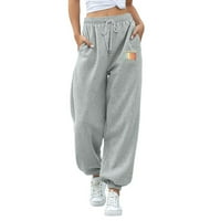 Ženske hlače tiskane casual pantalone Sportski tanki struk čipke Up elastične strugove hlače Duksevi