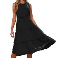 Finelylove sundrese za ženu Ležerne haljine V-izrez s rukavicama s rukavima bez rukava crna crna
