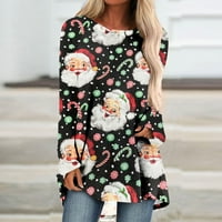Topli duks božićni grafički u trendovski pulover cvjetni bluza s dugim rukavima Božićni okrugli vrat