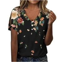 Amousa Žene Ljetni vrhovi V izrez cvjetne majice Majica s kratkim rukavima Casual Side Split Tunic Top