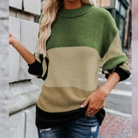 Dugi rukav ležerni blok tiskani džemperi za žene Trendy Crewneck kabel pleteni pulover vrhovi labavi