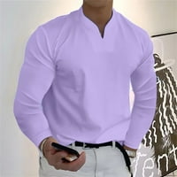 Košulje s dugim rukavima za muškarce Basic Solid Color V izrez Henley bluza Gentleman Workout Atletic