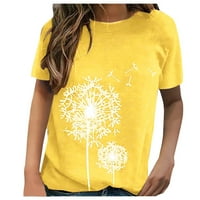 Moonker Womens Tops Košulje za žene kratkih rukava labava bluza TEE majica Top O-izrez Print L Yellow