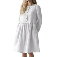 Jesenske haljine za žene modni casual okrugli vrat dugme dugih rukava pamučna posteljina koljena-dress
