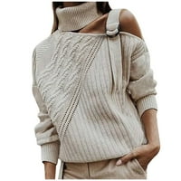 Djevojke modna kornjača dugih rukava od ramena Blokock Pleteni džemper za pulover