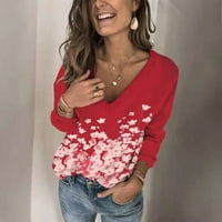 Bluze plus veličine za žene estetska bluza V-izrez dugih rukava majica jesen ispisuje bluzu vježbanje
