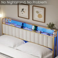 Krenite veličine kreveta sa LED svjetlima i USB portovima i otvorima, LED tapecirana metalna platforma