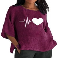 HAITE ženski rukav vrhovi majice Ležerne prilike pamučne posteljine izreza od pulover za izrezu Ispis