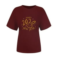 Nove godine Eve Žene Top okruglog vrata Modna majica kratkih rukava Funny uzorak Top Wine XL