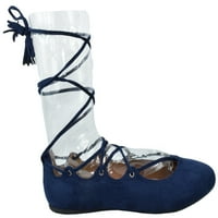 Soda ženske cipele balet s ravnim okruglim nožnim prstima čipka za gležanj kravate Gladijator stil kravata dizajn noble-svy blue nubuck suede 8.5