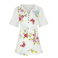 Modne bluze za žene cvijeće i ptice ispis opruga i summercasial okrugli vrat tiskani kratki rukav na