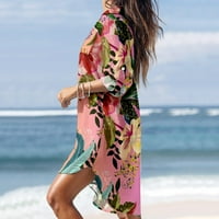 Ženska proljetna haljina ljeto plaža Stit za ispis haljina dugih rukava Džepna haljina ženske tunike