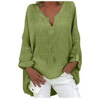 Jesenske majice za žene plus veličine casual dugi rukav V izrez Solid Color Cotton bluza Labava udobna