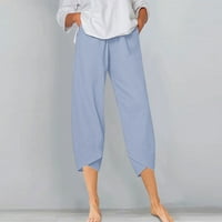 Yuwull ljeto plus veličine kapri hlače za žene, ženske posteljine obrezane hlače visoki struk čvrsti