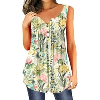 Ženski ljetni vrhovi bez rukava slatki cvjetni print Ruched comfy bluzes Dugme Declien Loose Reposed