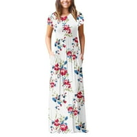 Haljina za ženske džepove kratkih rukava Crta Ležerne prilike cvjetne tiskarske plaže Long Maxi Labava