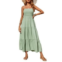 Clearsance Ljetne haljine za žene izvan ramena Moda Maxi Pusti sunčeva haljina bez rukava zelena m